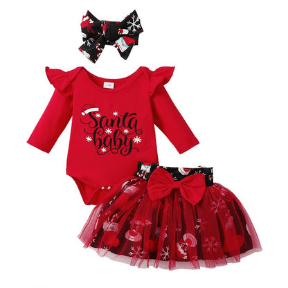 Baby Girls Green Christmas Mesh Dress New Born Santa Baby Romper and Skirt Outfit Clothing Babygirl Clothes Products