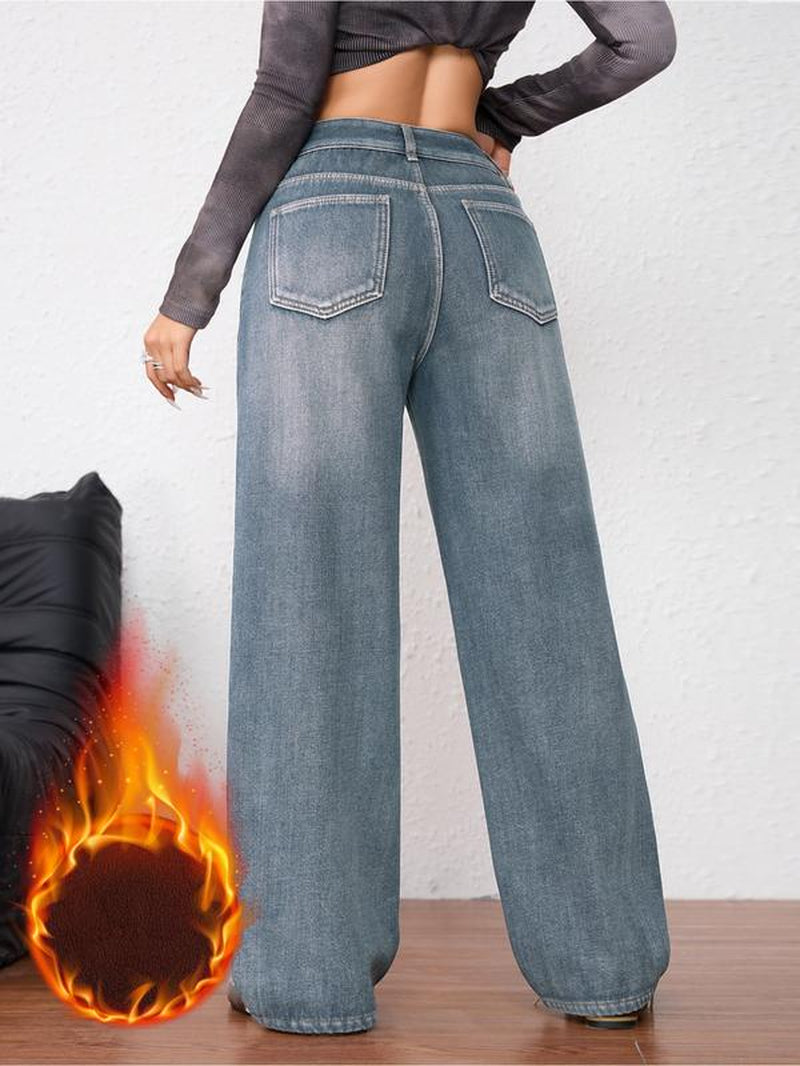 Womens Vintage Fleece-Lined  Leg Jeans