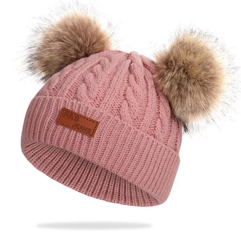 Cute Double Wool Pompom Baby Hat Children Cap Warm Autumn Winter Hats for Kids Boys Girls Knitted Warmer Beanie Caps Bonnet