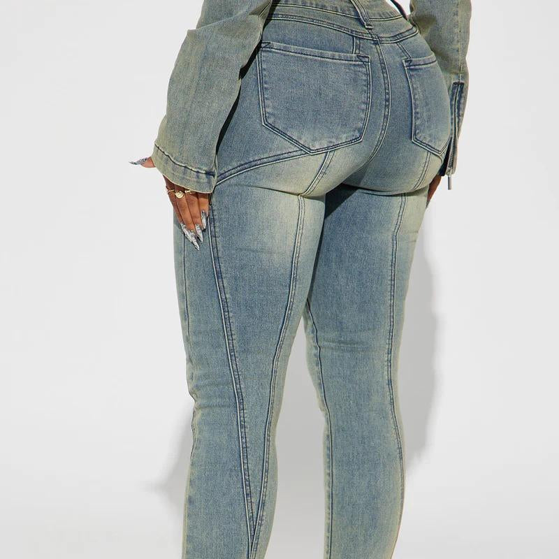 Elengatine Mid Rise Stretch Skinny Jeans - Medium Wash Women'S Vintage Light Wash with Contrast Stitch Fit Bottom Fashionable All Seasons below the Ankle Jeans