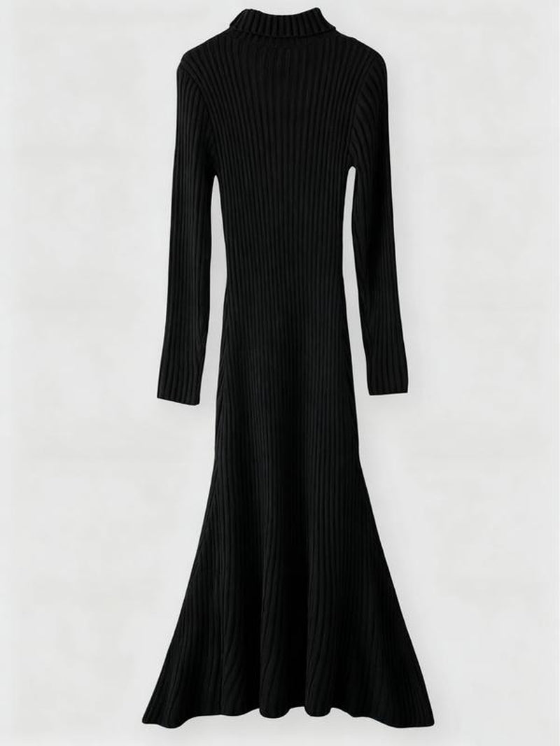 Elegant Women'S Knit Dress, High Neck Long Sleeve Mermaid Tail Design