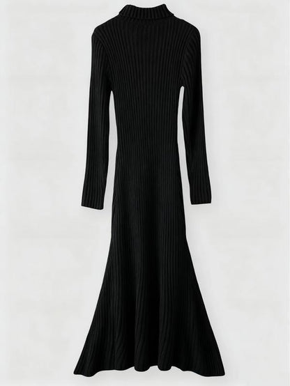 Elegant Women'S Knit Dress, High Neck Long Sleeve Mermaid Tail Design