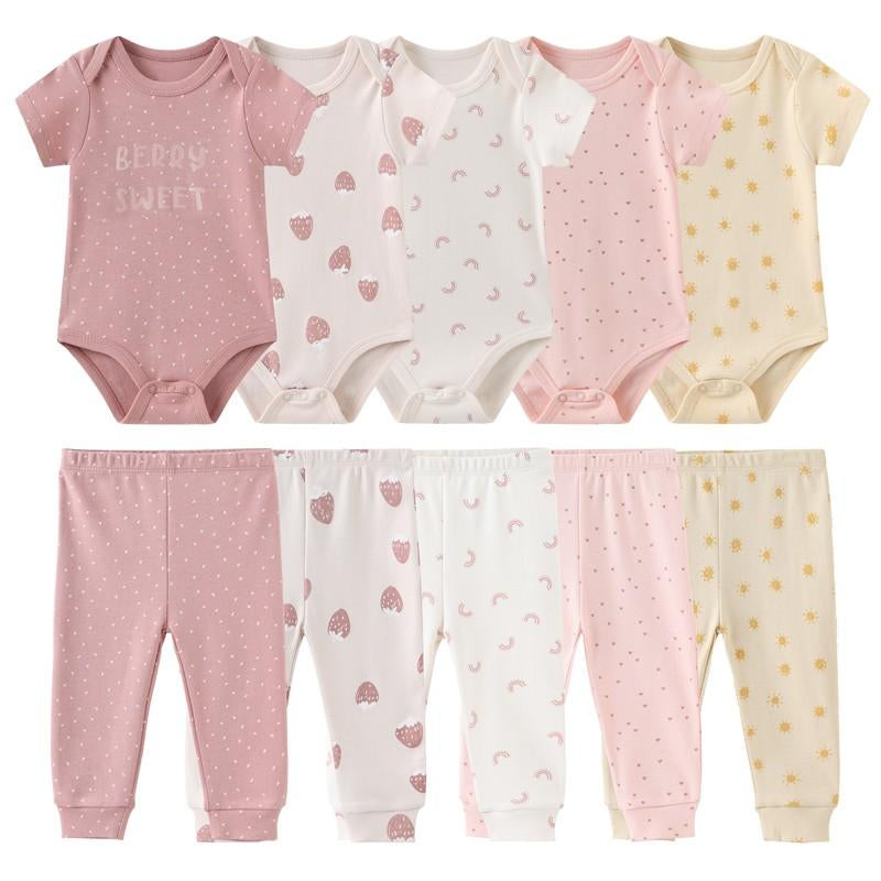 Newborn Baby Clothes 10-Piece 100% Cotton Soft Comfortable Unisex Baby Gift Set, Suitable for 0-12 Months Baby Set