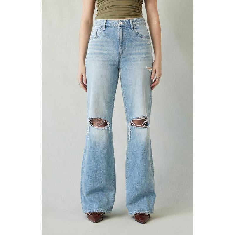 Pacsun Women'S Madison High Waisted Jeans Ripped Light Indigo