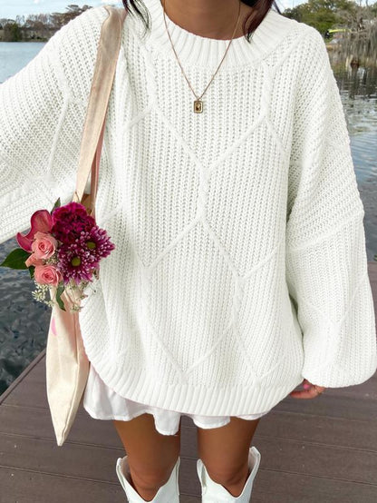 Cable Knit Solid Color Long Sleeve Sweater 
