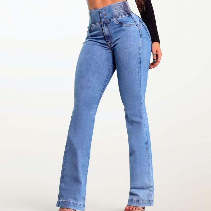 High Waist Stretch Slightly Flared Hip Lift Denim Jeans 