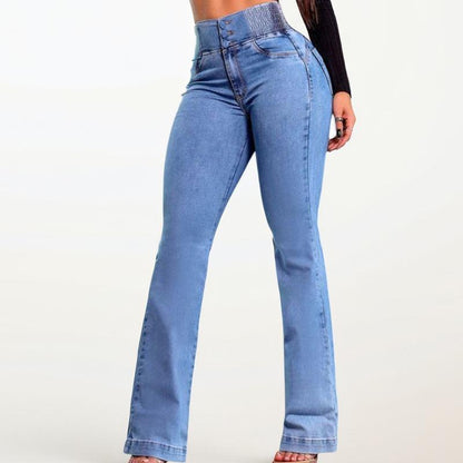 High Waist Stretch Slightly Flared Hip Lift Denim Jeans 