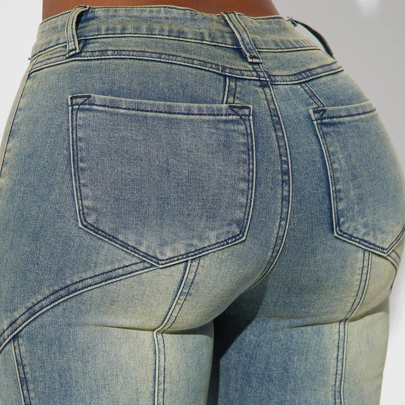 Elengatine Mid Rise Stretch Skinny Jeans - Medium Wash Women'S Vintage Light Wash with Contrast Stitch Fit Bottom Fashionable All Seasons below the Ankle Jeans