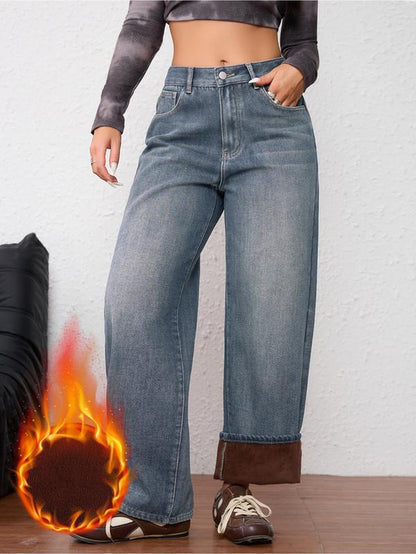 Womens Vintage Fleece-Lined  Leg Jeans