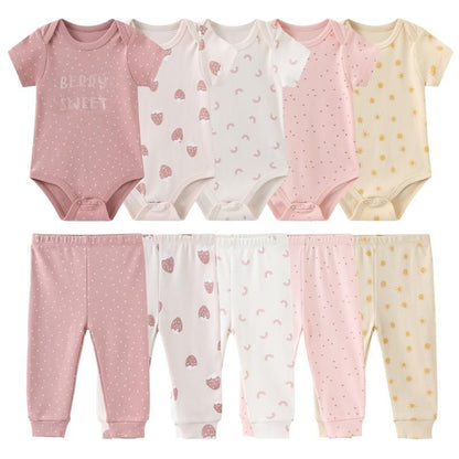 Newborn Baby Clothes 10-Piece 100% Cotton Soft Comfortable Unisex Baby Gift Set, Suitable for 0-12 Months Baby Set